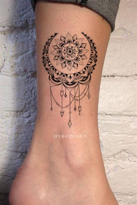 Boho Moon Ankle Tattoo Tribal Mandala Chandelier Lace Lotus - ideas del tatuaje del tobillo de ...