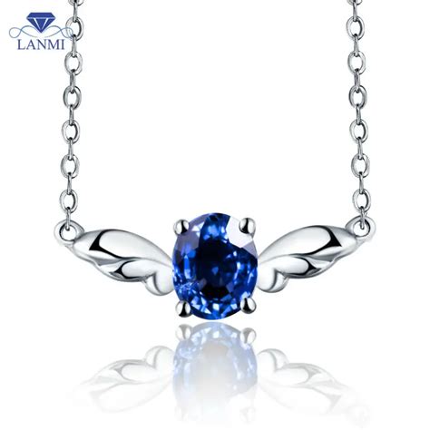 18K White Gold Natural Sapphire Necklace Pendant For Women Luxury Angel Jewelry WP065-in ...