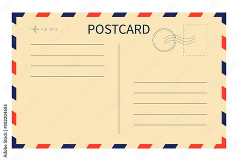 Vintage postcard. Post card with stamp. Airmail template. Postal mail ...