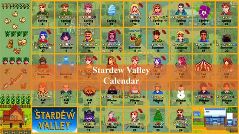 Stardew Valley Calendar: all seasons | Stardew valley wiki