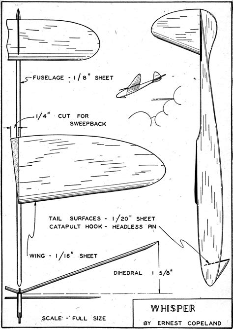 "Whisper" Hand-Launched Glider - Article and Plans, February 1941 Flying Aces - Airplanes and ...