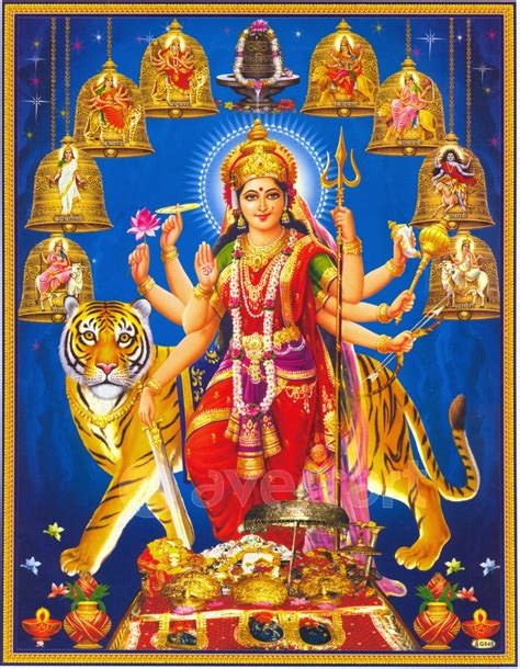 Ambaji / Goddess Amba / Ambe Mataji / Maa Sheravali / Devi Amba with NavaDurga (9 Durga) Poster ...