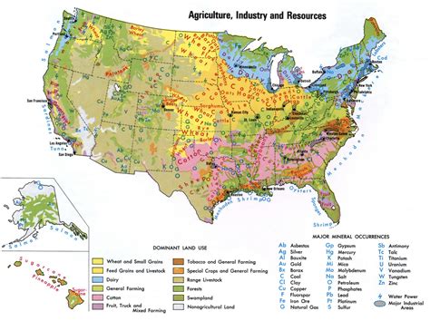 USA Agriculture, Industry and Resources map free detailed large