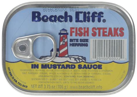 BEACH CLIFF Fish Steaks Bite Size Herring In Mustard Sauce, 3.75 Ounce Cans (Case of 18), Wild ...