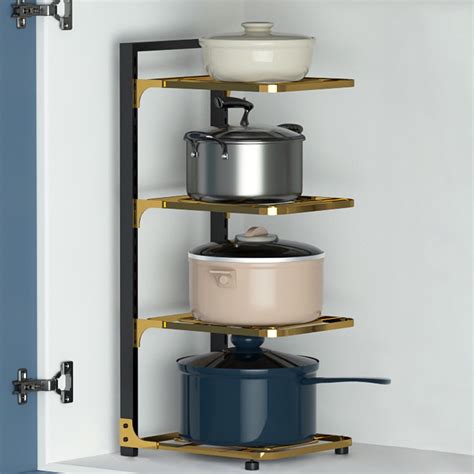 Pots and Pans Organizer Rack for under Cabinet 4 Tier Heavy Duty ...