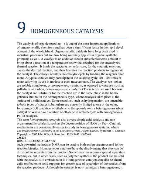 9 Homogeneous Catalysis - 9 HOMOGENEOUS CATALYSIS The catalysis of organic reactions 1 – 4 is ...