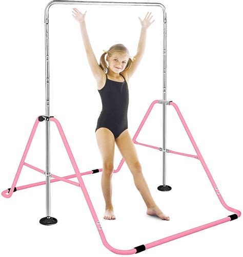 Gymnastic Bar, Pink Foldable Adjustable Kids Gymnastics Parallel Bar for Fun and Fitness, Safe ...