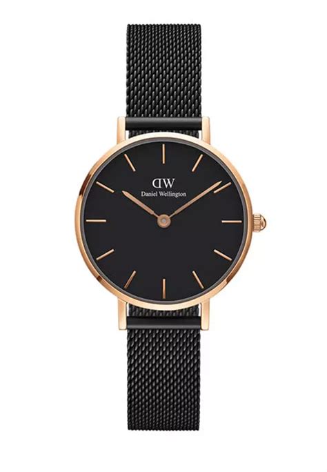 Jual Daniel Wellington Petite Ashfield 28mm Watch Black dial Mesh strap Rose Gold Female watch ...