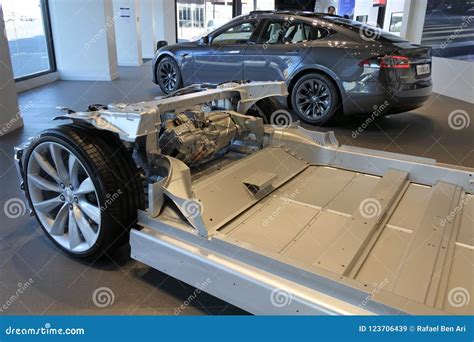 Tesla Plug-in Electric Car Chassis in Front of Tesla Model X Editorial Stock Image - Image of ...