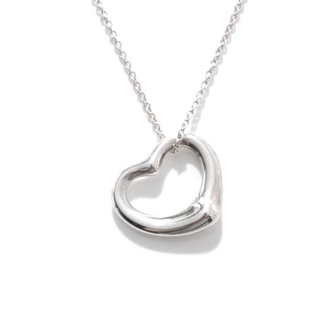 TIFFANY Sterling Silver Elsa Peretti Open Heart Pendant Necklace Medium 44640