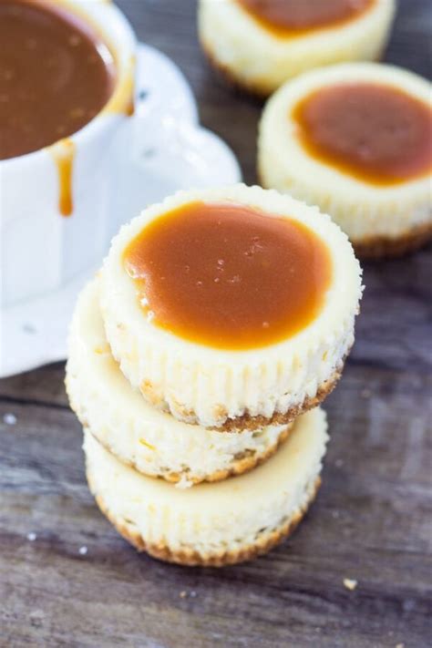 Mini Cheesecakes with Salted Caramel Sauce - Oh Sweet Basil