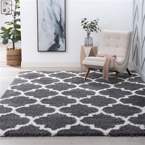 Transitional 8x10 Area Rug Shag Thick (7'10'' x 10'2'') Geometric Gray ...