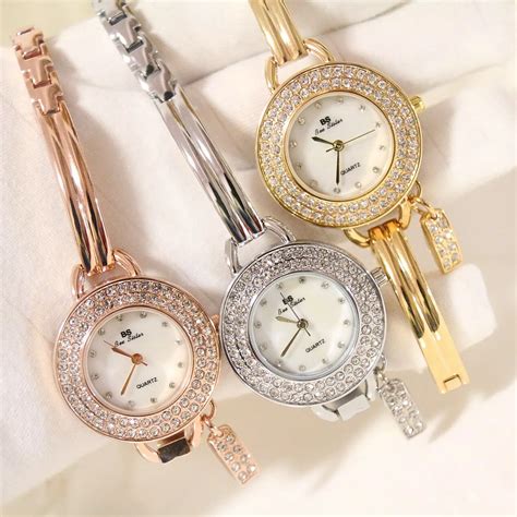 BS Luxury Brand Watches Women Fashion Quartz Wrist Watch Rhinetones Ladies Elegant Thin Band ...