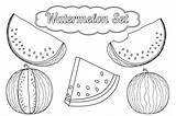 Watermelon coloring Page Set Featuring Whole And Sliced watermelons  sketch template