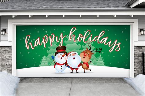 Characters Happy Holidays Winter Garage Door Mural | Outdoor holiday decor, Outdoor christmas ...