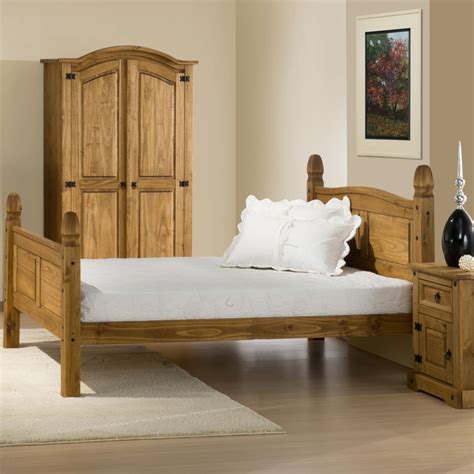 Corona High Foot End Waxed Solid Pine Wooden Bed Frame - 4ft6 Double