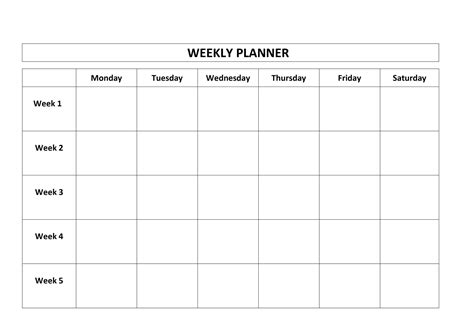 Monday Through Friday Template | Calendar Template Printable