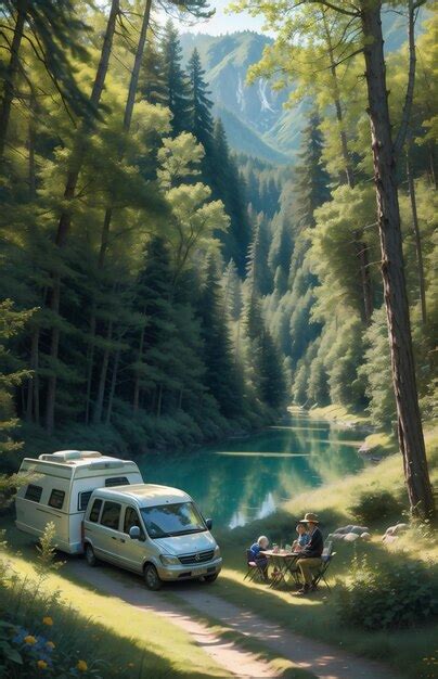 Premium AI Image | Old caravan parked in a camping area in typical ...