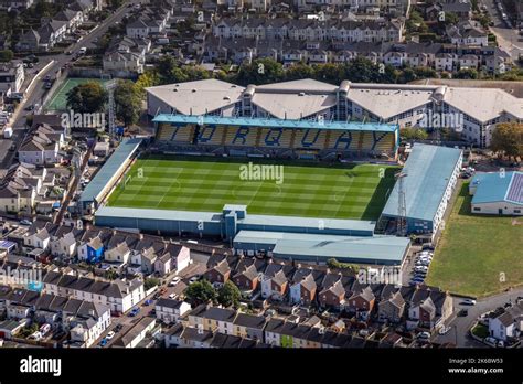 Aerial photograph of Plainmoor, Torquay United Football Ground. Located ...