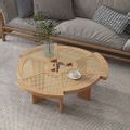 31.5" Farmhouse Wooden Coffee Table with Rattan Top Accent Table-Homary