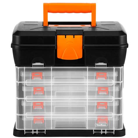 VonHaus Utility DIY Storage Tool Box Carry Case - 4 Drawers & Organiser ...