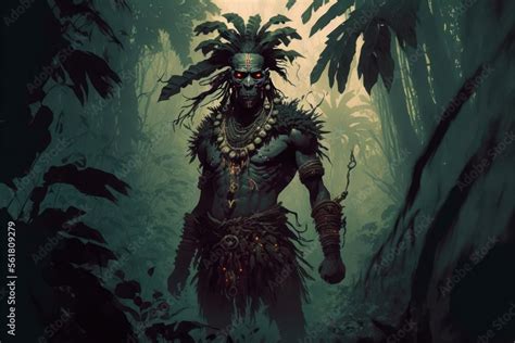 Voodoo Tribal Man, Character Concept Art, Digital Illustration, Generative AI Stock Illustration ...