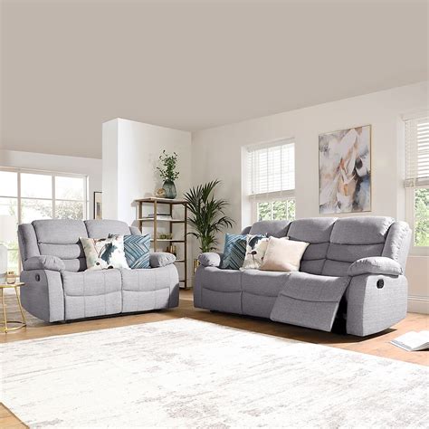 Sorrento 3+2 Seater Recliner Sofa Set, Light Grey Classic Linen-Weave Fabric Only £1199.98 ...