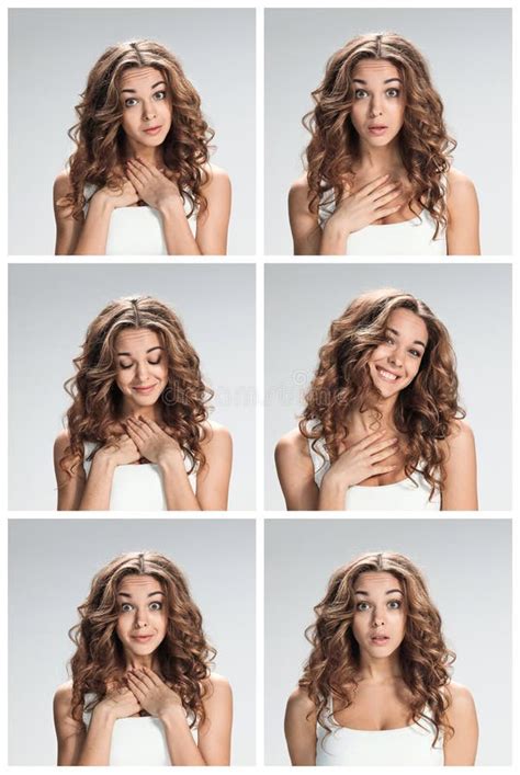 The Set of Female Portraites with Shocked Facial Expression Stock Photo ...