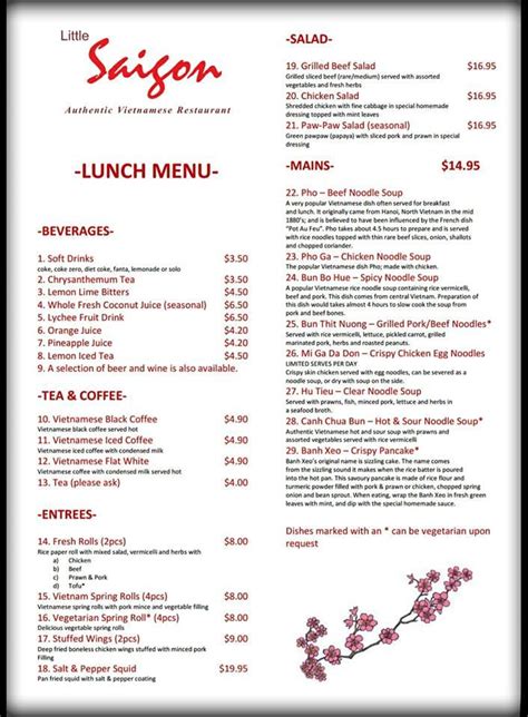 Menu at Little Saigon Authentic Vietnamese Restaurant, Dunsborough