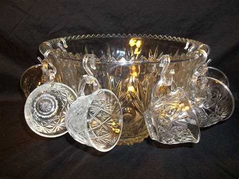 Vintage Crystal Punch Bowl Set Salad Bowl.