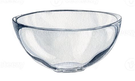 Glass bowl, transparent dish. Tableware for table setting. Watercolor ...