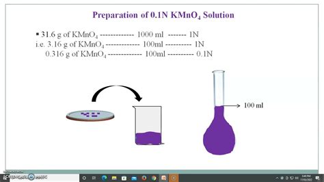 Preparation, Standardization of 0.1N KMnO4 solution - YouTube