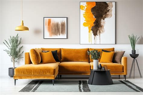 Premium Photo | Modern living room with brown corner sofa cushions and ...