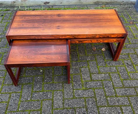 Large Danish Mid-Century Modern Wooden Coffee Nest of table Set / End Tables For Sale at 1stDibs