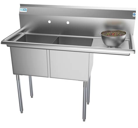 2 Compartment 48" Stainless Steel Commercial Kitchen Prep & Utility ...