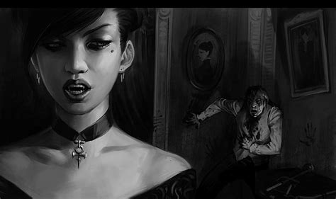 2560x1440px | free download | HD wallpaper: monochrome, vampires, artwork, Vampire: The ...