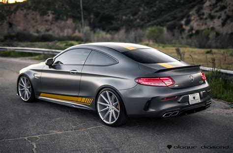 Racing Looks of Custom Gray Matte Mercedes C Class With Yellow Stripes — CARiD.com Gallery