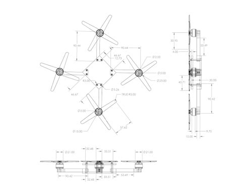 Quadcopter Orthographic Drawing | Drone design, Drone, Technical drawing