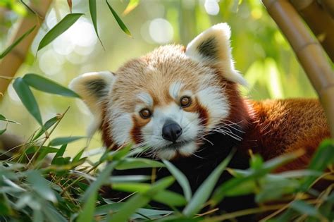 Premium Photo | Endearing red panda lounging in a bamboo forest A ...