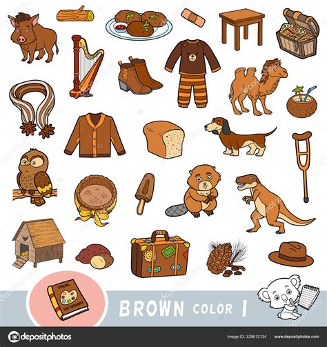 Colorful set of brown color objects. Visual dictionary for children about the basic colors ...