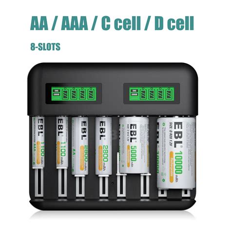 8Slot LCD Smart Rechargeable C D Size Battery Charger for AA AAA Ni-MH ...