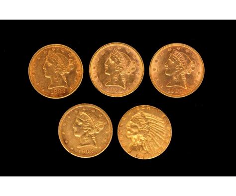 COIN:(5) US Five Dollar Gold Coins