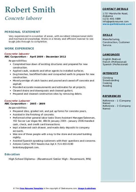 Concrete Finisher Job Description For Resume - LoisElder Blog