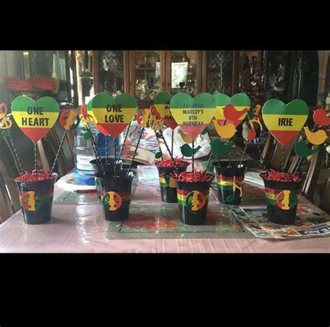 One love one heart reggae party hand made centerpieces | Jamaican party, Rasta party, Caribbean ...