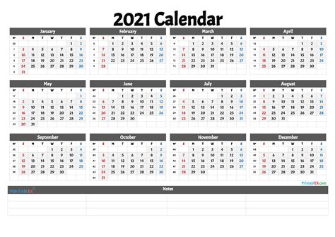 2021 Free Printable Yearly Calendar with Week Numbers – Free Printable 2… | Free printable ...