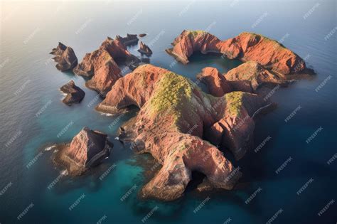 Premium AI Image | Aerial view of a volcanic archipelago formation created with generative ai