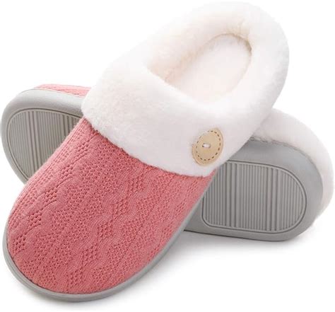 Vonluxe Women's Fuzzy House Slippers Comfy Memory Foam Bedroom Slippers Warm Slip On Light Shoes ...