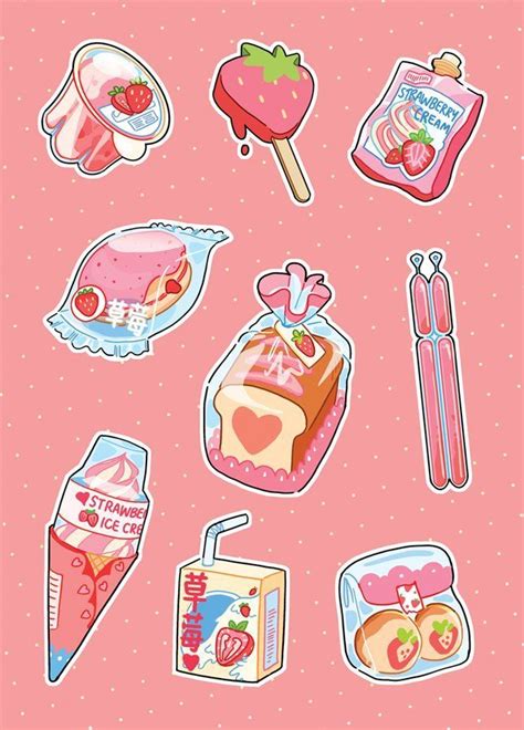 #axpictwittercomvqpfxasow #strawberry #sticker #snacks #sheets #forstrawberry snacks sticker ...