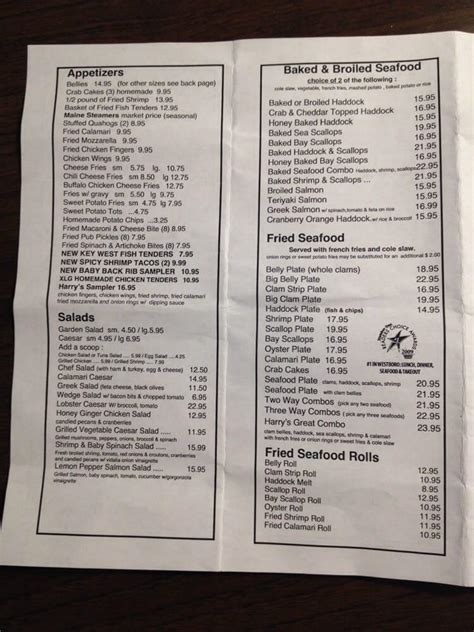 Menu at Harry's Restaurant, Westborough