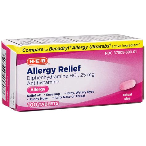 H-E-B Allergy Relief Diphenhydramine 25 mg Antihistamine Tablets - Shop Sinus & Allergy at H-E-B